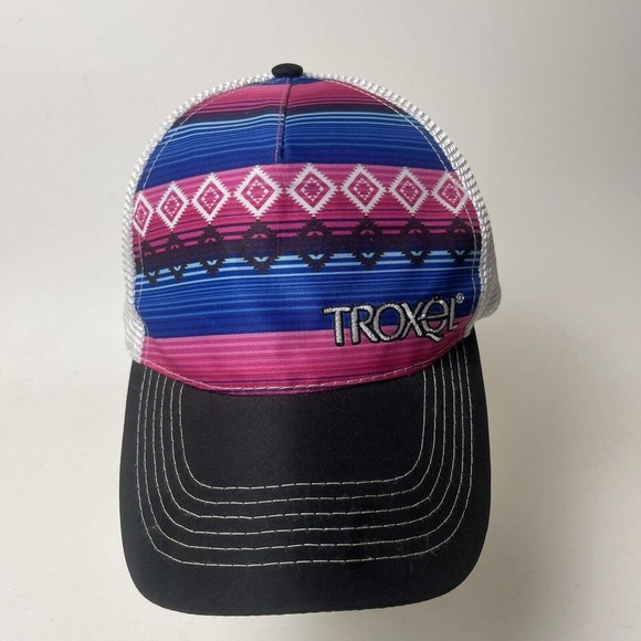 Troxel Trucker Hat Cap Aztec Print Black Pink Blue White Equestrian Horse Riding - Picture 2 of 12
